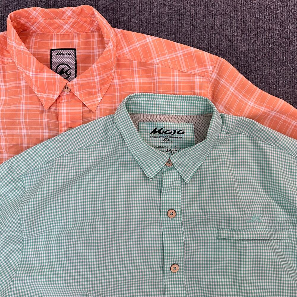 Set of 2 Mojo Men’s Vented Fishing Shirts Mr. Big Sport Check Coastal Plaid 2XL